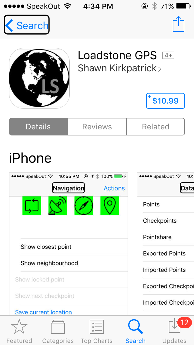 Screen shot of Loadstone GPS in the App Store